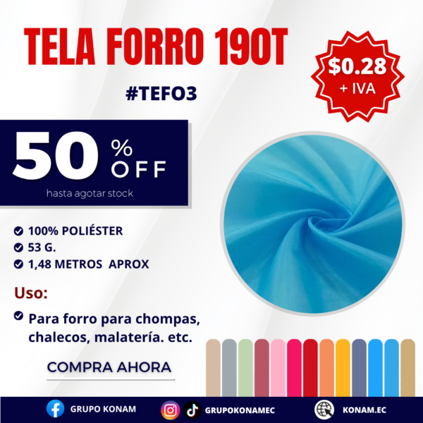 TELA FORRO 190T #TEFO3 -50% OFF