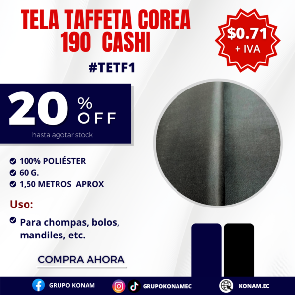 TELA TAFFETA COREA 190 CASHI #TETF1 20% OFF