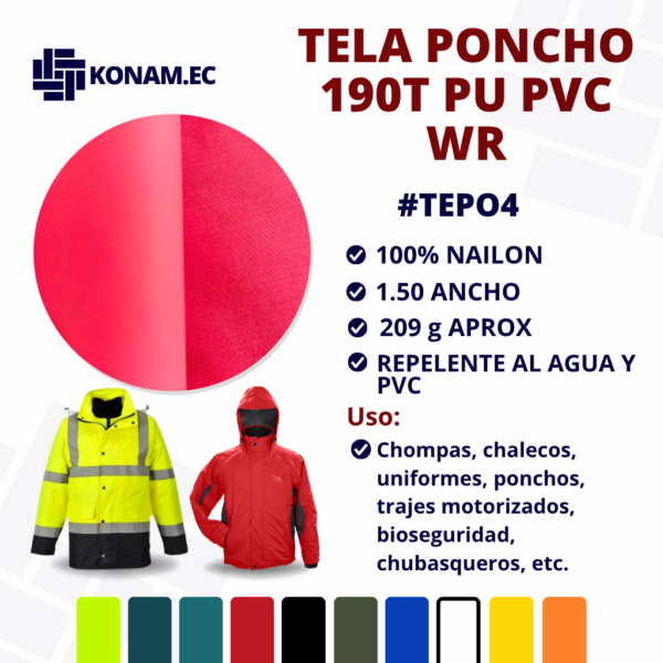 TELA PONCHO 190T PU PVC WR #TEPO4