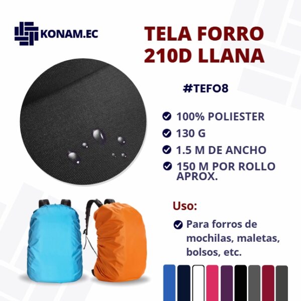 TELA DE FORRO 210D LLANO #TEFO8
