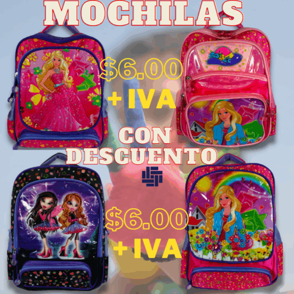 MOCHILAS PARA NIÑAS VARIOS DISEÑOS 50% DE DESCUENTO $6