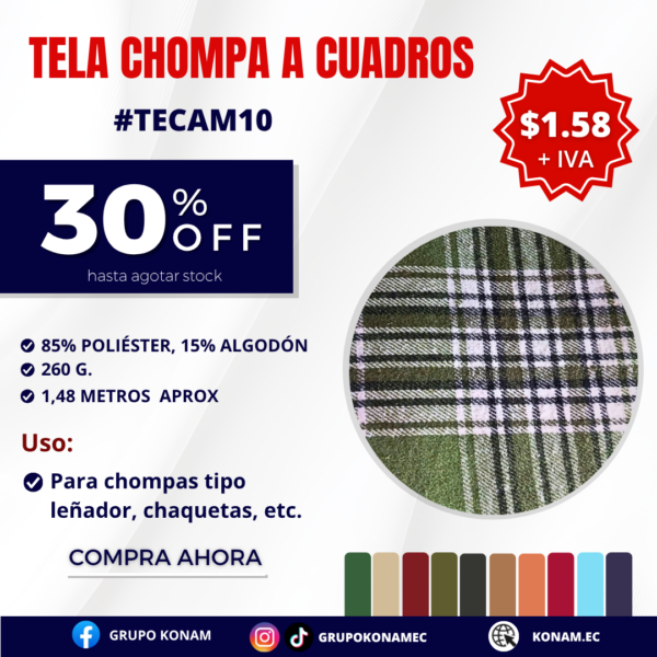 TELA CHOMPA A CUADROS #TECAM10-30% OFF