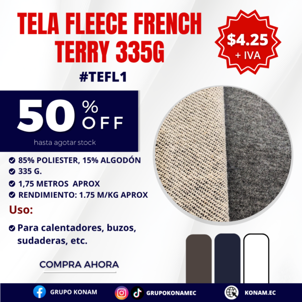 TELA FRENCH TERRY 335GR #TEFL1 -50% OFF