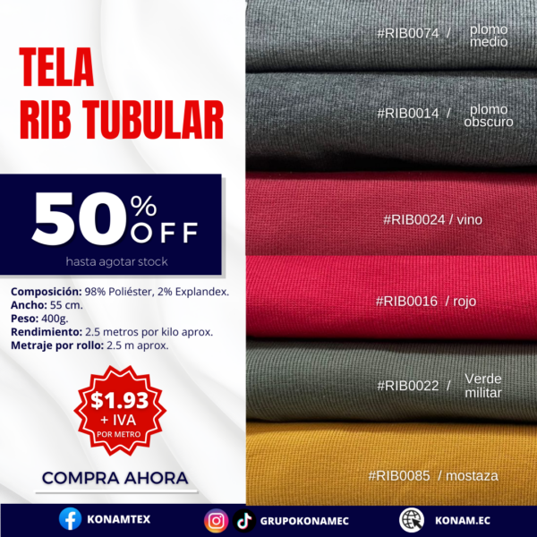 TELA RIB TUBULAR 30% OFF #RIB00