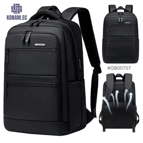 mochila negra compartimentos multiples porta laptop impermeable por mayor ecuador #GB00707 (1)