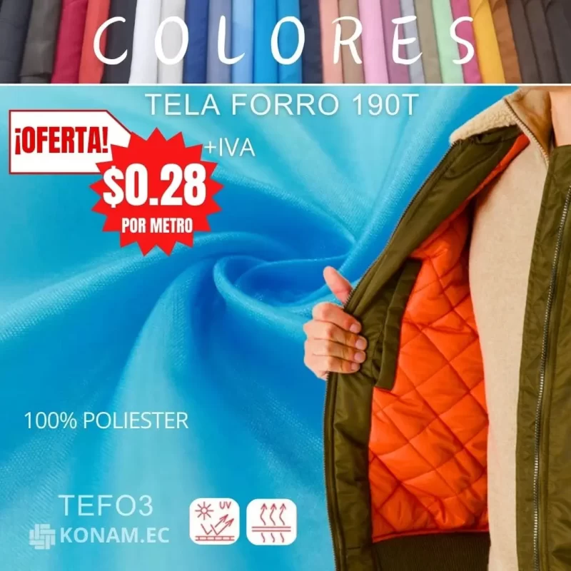 TELA FORRO 190T 50% OFF a $0.28 #TEFO3