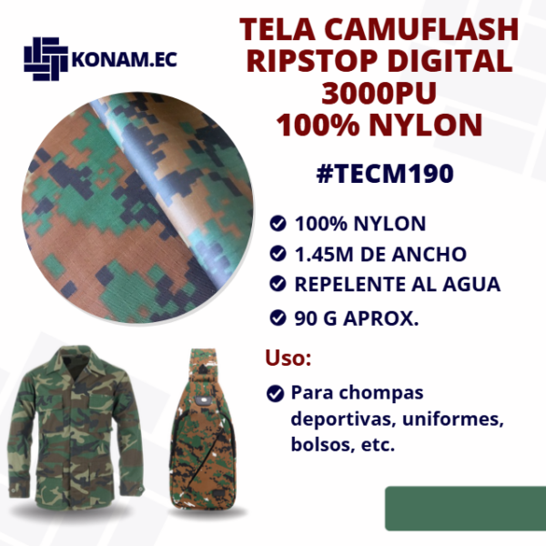 TELA CAMUFLASH RIPSTOP DIGITAL 3000PU 100% #TECM190