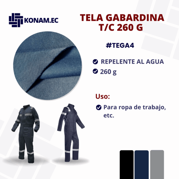 TELA GABARDINA T/C 260 G para trabajo #TEGA4