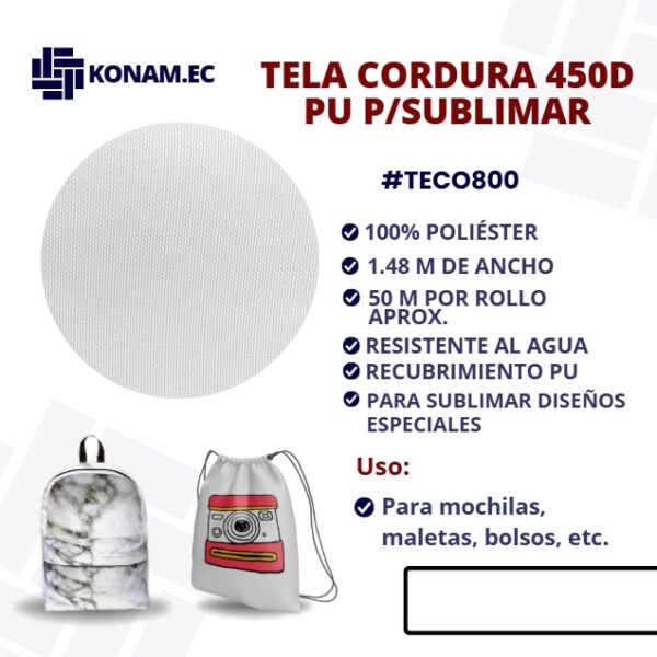 TELA CORDURA 450D PU P/SUBLIMAR #TECO800