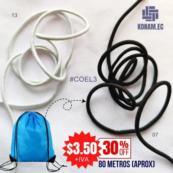 CORDONES ELÁSTICOS 2.0 800 G / $3.30 80 Metros 30%OFF #COEL3
