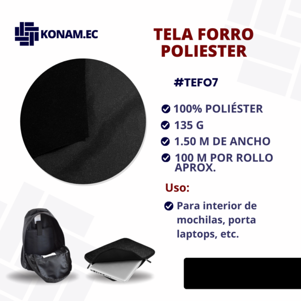 TELA FORRO NEGRO 100% POLIESTER #TEFO713