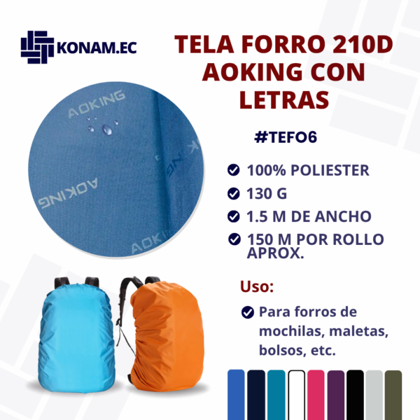 TELA FORRO 210D AOKING CON LETRAS #TEFO6