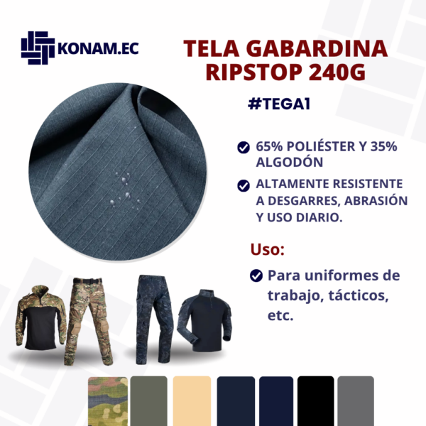 TELA GABARDINA RIPSTOP 240g PARA UNIFORMES #TEGA1