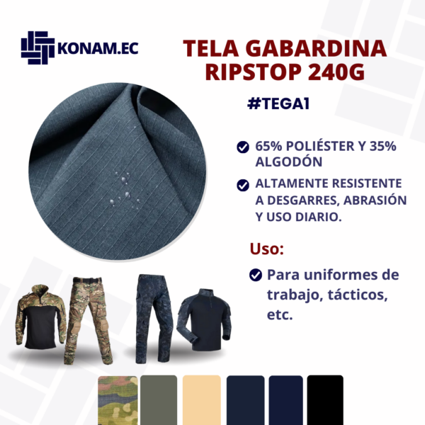 TELA GABARDINA RIPSTOP 240g Para Uniformes #TEGA1