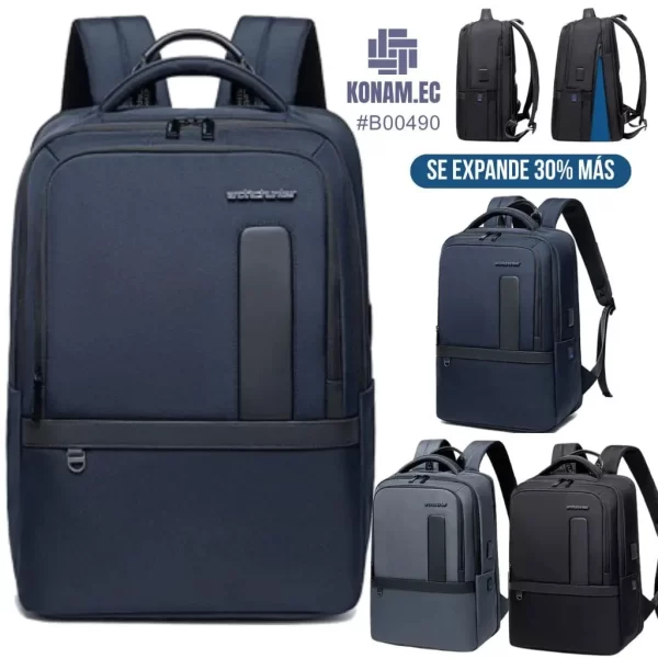 mochila porta laptop resistente al agua al por mayor en ecuador #B00490 negro azul plomo (1)