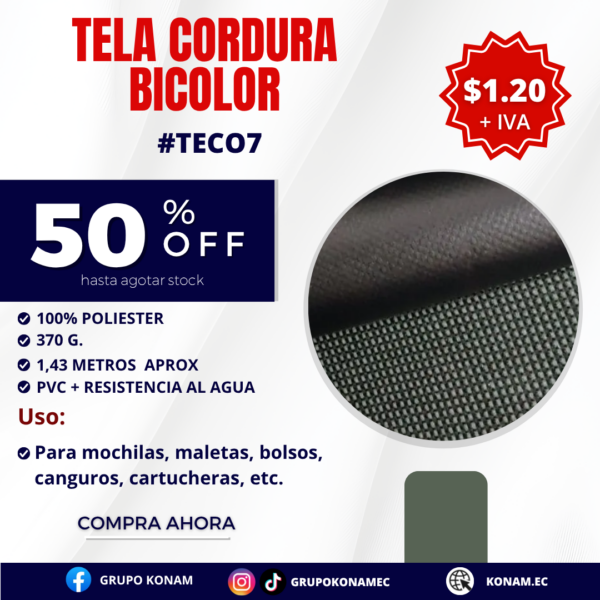 TELA CORDURA BICOLOR PVC #TECO7 -50 OFF