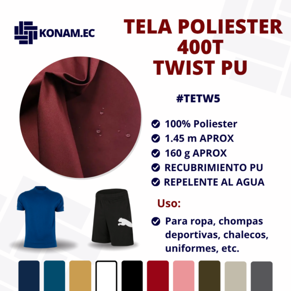 TELA POLIESTER 400T TWIST PU WR #TETW5