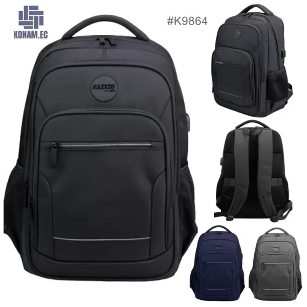 _mochila porta laptop kaixio negro, azul, plomo por mayor ecuador #K9864 (1)