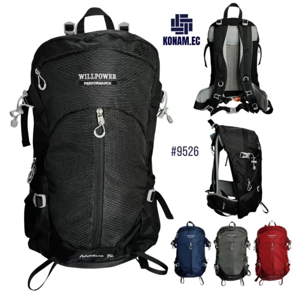 mochila will power 35 litros #9526 camping rojo negro azul plomo por mayor ecuador