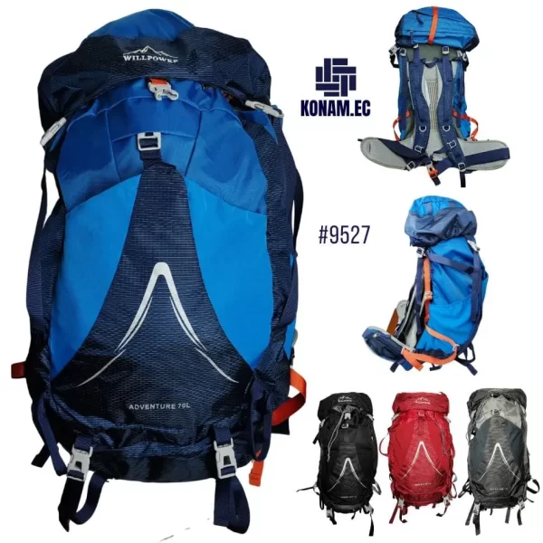 mochila will power 70 litros #9526 camping rojo negro azul plomo por mayor ecuador