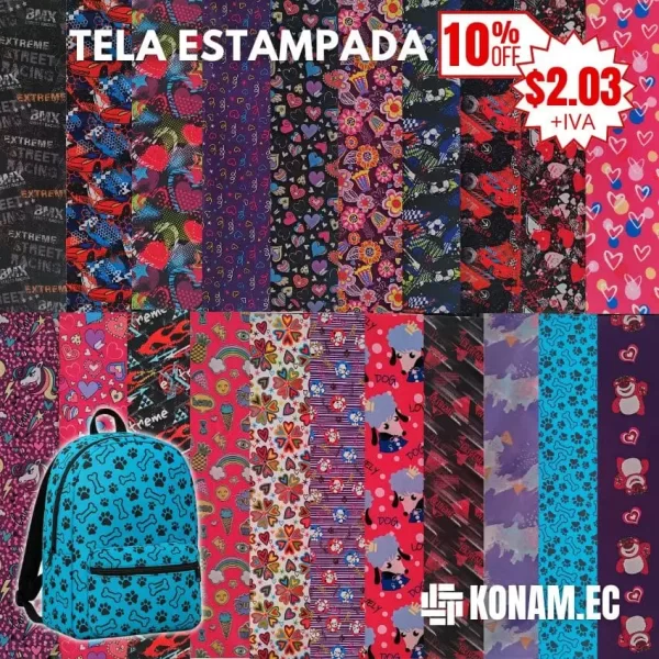 tela estampada varios diseños para mochilas por mayor ecuador tendencia 10 off