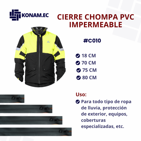 CIERRE CHOMPA PVC IMPERMEABLE #C010