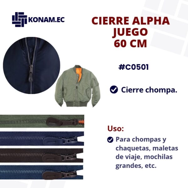 CIERRE CHOMPA ALPHA 60CM #C0501