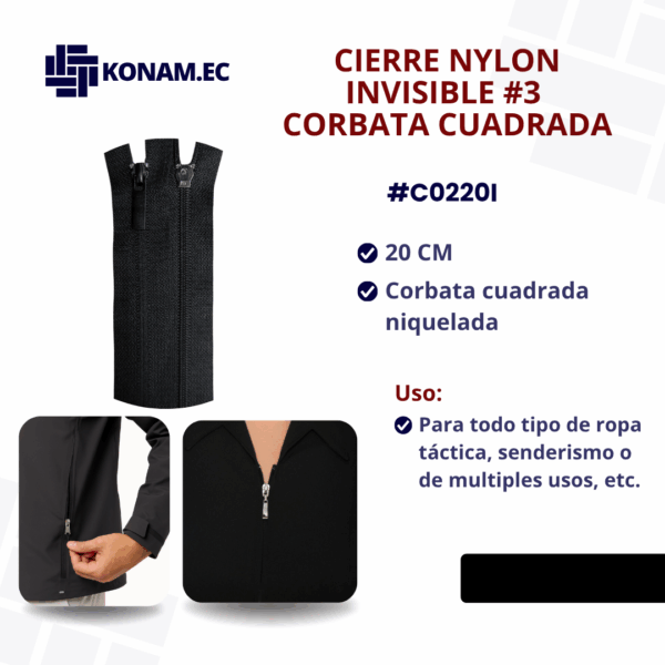 CIERRE NYLON INVISIBLE #3 CORBATA CUADRADA #C0220I