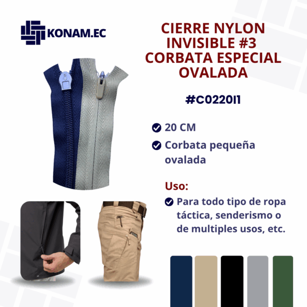 CIERRE NYLON INVISIBLE #3 CORBATA ESPECIAL OVALADA #C0220I