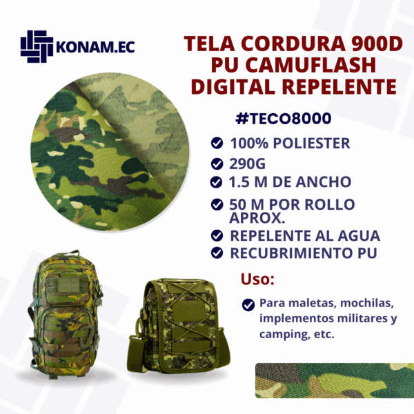 TELA CORDURA 900D PU CAMUFLASH DIGITAL REPELENTE #TECO8000
