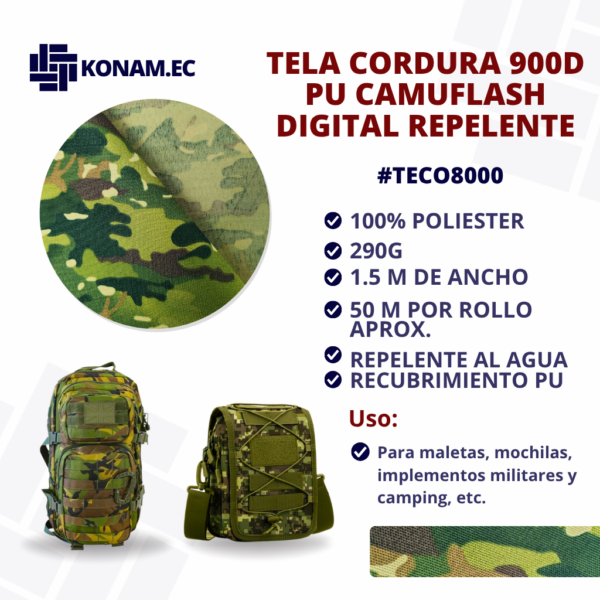 TELA CORDURA 900D PU CAMUFLASH DIGITAL REPELENTE #TECO8000