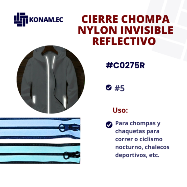 CIERRE CHOMPA NYLON INVISIBLE REFLECTIVO #5 #C0275R