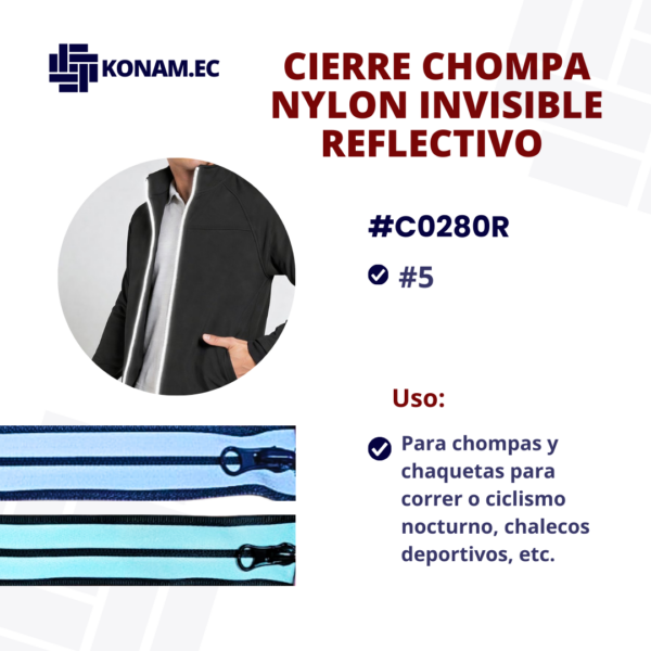 CIERRE CHOMPA NYLON INVISIBLE REFLECTIVO #5 #C0280R