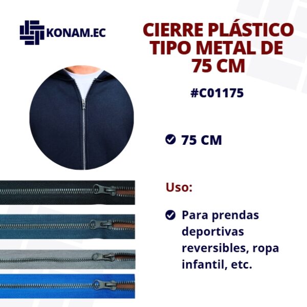 CIERRE PLÁSTICO TIPO METAL 75CM #C01175