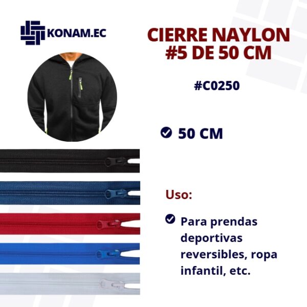 CIERRE  NAYLON #5  50CM #C0250