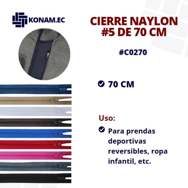 CIERRE  NAYLON #5  70CM #C0270