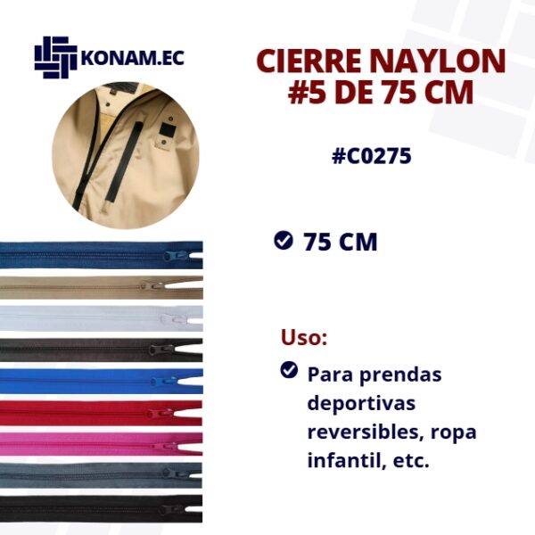 CIERRE NAYLON #5 75CM #C0275