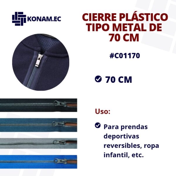 CIERRE PLÁSTICO TIPO METAL 70CM #C01170