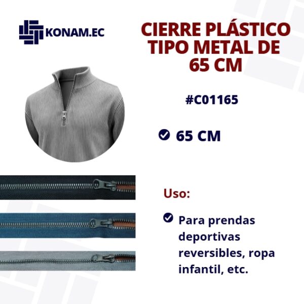 CIERRE PLÁSTICO TIPO METAL 65CM #C01165