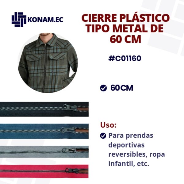CIERRE PLÁSTICO TIPO METAL 60CM #C01160