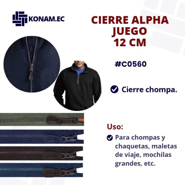 CIERRE CHOMPA ALPHA 12CM #C0560