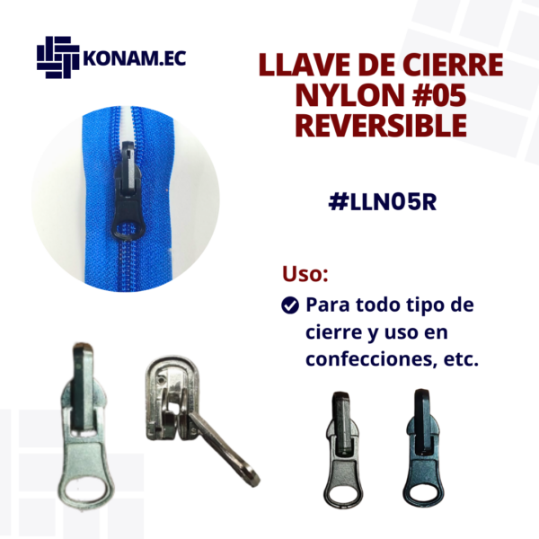 LLAVE DE CIERRE NYLON #05 REVERSIBLE #LLN05R