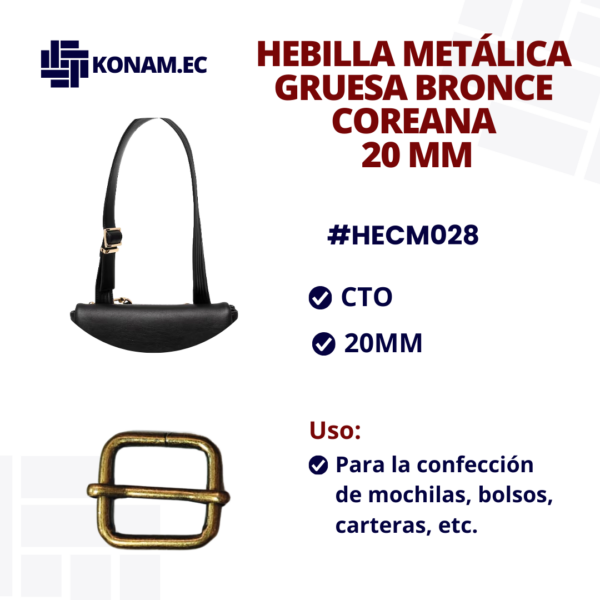 HEBILLA METÁLICA GRUESA BRONCE COREANA  20MM #HECM028