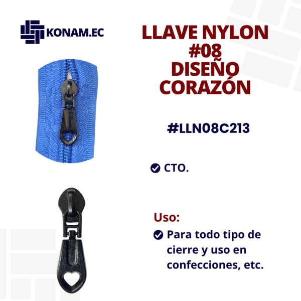 LLAVE NYLON #08 DISEÑO CORAZÓN #LLN08C213