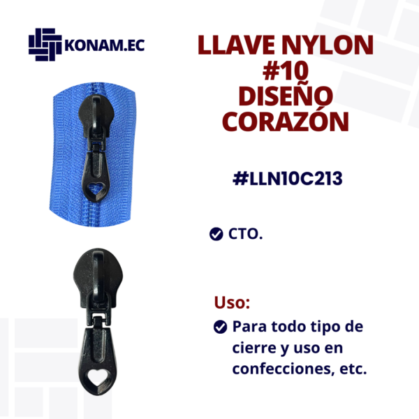 LLAVE NYLON #10 DISEÑO CORAZÓN #LLN10C213