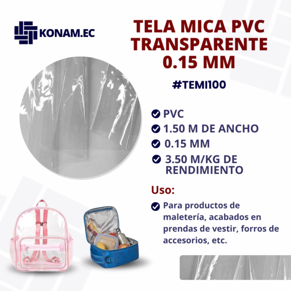 TELA MICA PVC TRANSPARENTE 0.15 MM #TEMI100