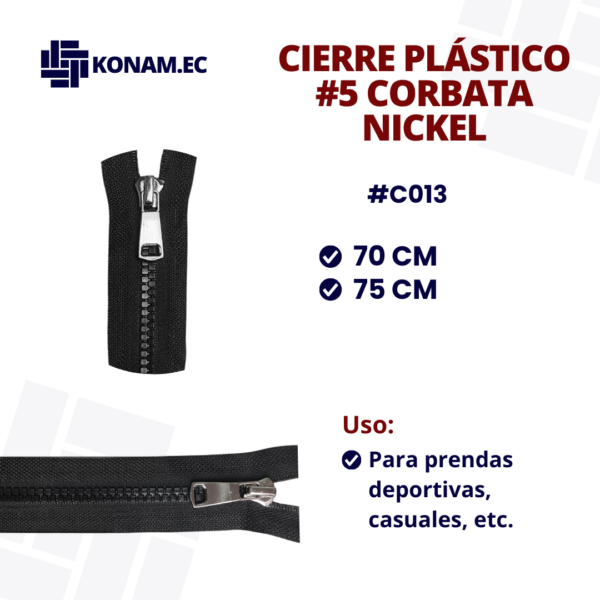 CIERRE PLÁSTICO #5 CORBATA NICKEL  #C013