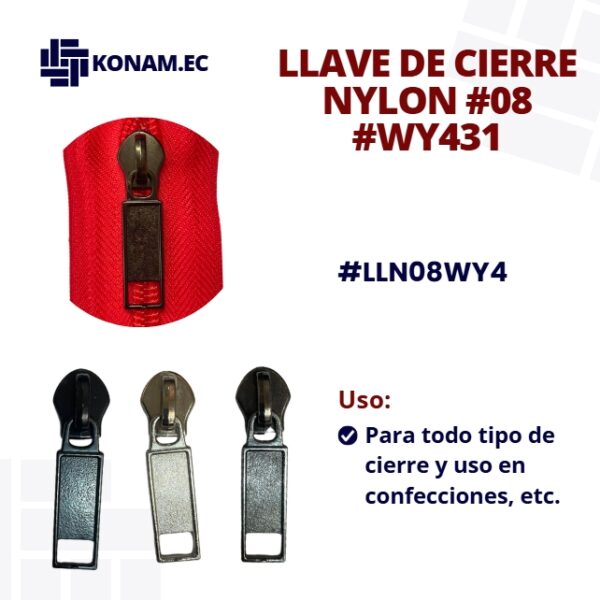 LLAVE DE CIERRE NYLON #08 #WY431 #LLN08WY4