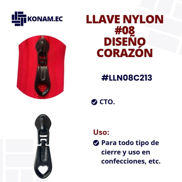 LLAVE NYLON #08 DISEÑO CORAZÓN #LLN08C213