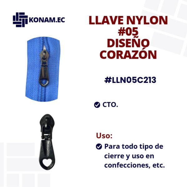 LLAVE NYLON #05 DISEÑO CORAZÓN #LLN05C213